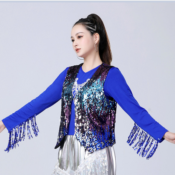 Îmbrăcăminte de dans jazz pentru reprezentații, paiete, poliester, unisex, dansuri populare, primăvara 2025