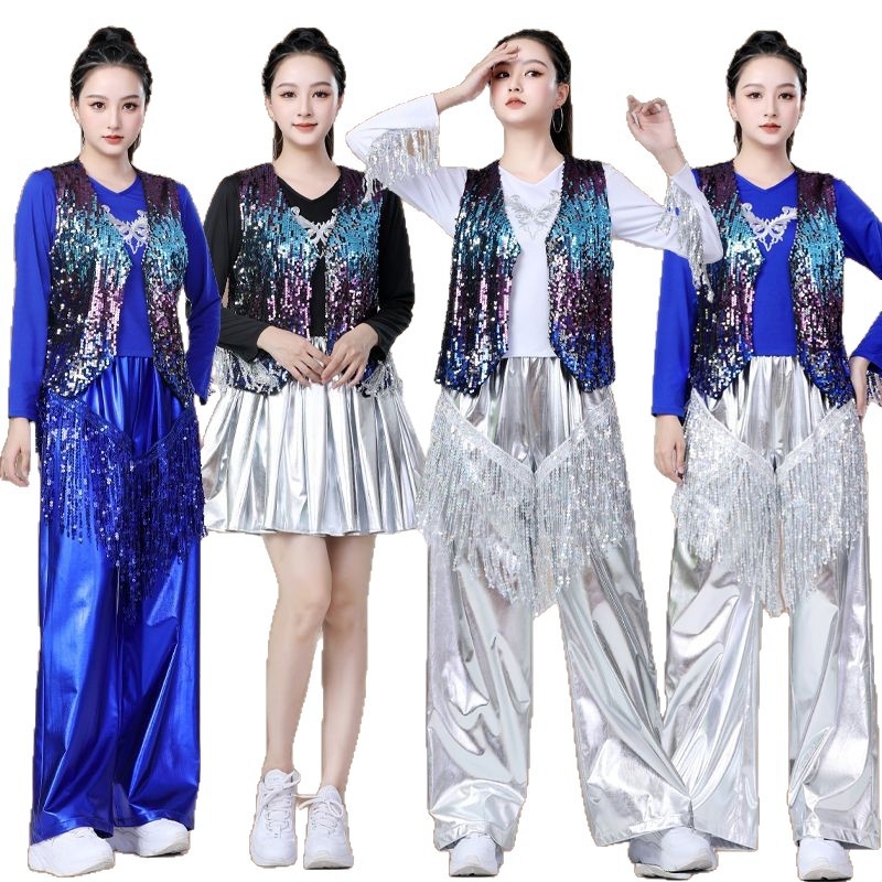 Îmbrăcăminte de dans jazz pentru reprezentații, paiete, poliester, unisex, dansuri populare, primăvara 2025
