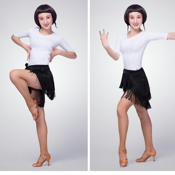 Fustă de dans Latin cu șorț și ciucuri, pentru femei adulte, material Milk Silk, 85% elastan, potrivită pentru spectacole de dans Latin, anotimpuri: vară, iarnă, primăvară, toamnă