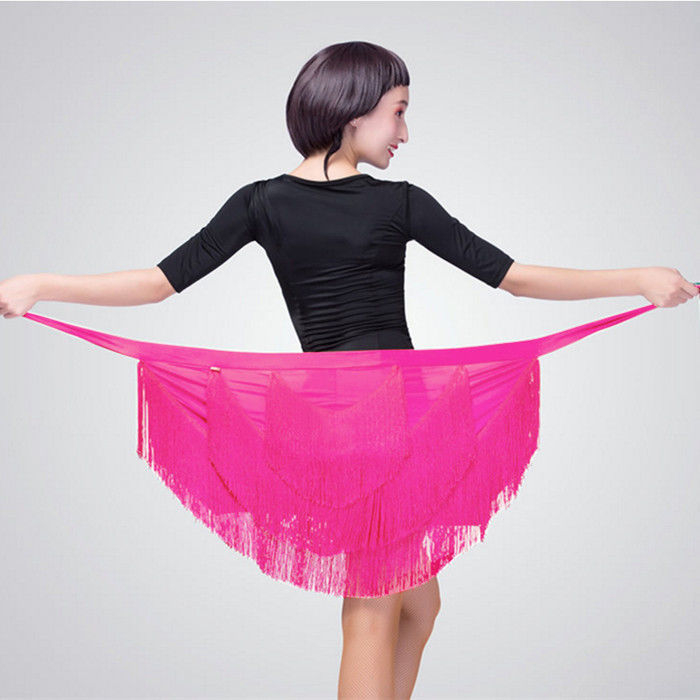 Fustă de dans Latin cu șorț și ciucuri, pentru femei adulte, material Milk Silk, 85% elastan, potrivită pentru spectacole de dans Latin, anotimpuri: vară, iarnă, primăvară, toamnă