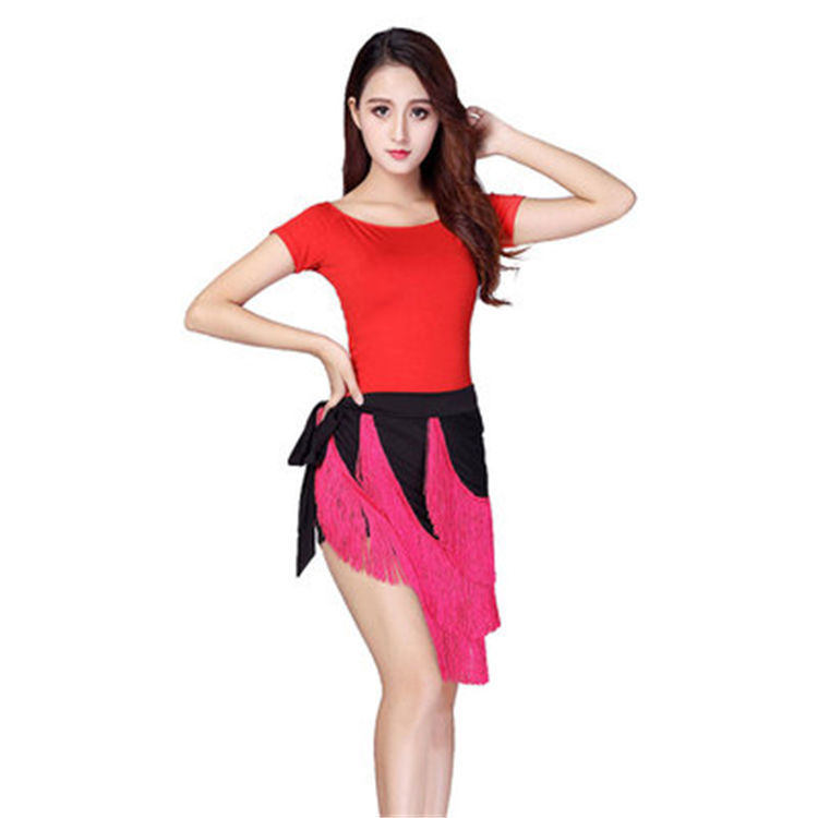 Fustă de dans Latin cu șorț și ciucuri, pentru femei adulte, material Milk Silk, 85% elastan, potrivită pentru spectacole de dans Latin, anotimpuri: vară, iarnă, primăvară, toamnă