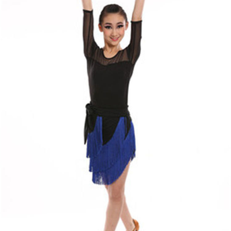 Fustă de dans Latin cu șorț și ciucuri, pentru femei adulte, material Milk Silk, 85% elastan, potrivită pentru spectacole de dans Latin, anotimpuri: vară, iarnă, primăvară, toamnă