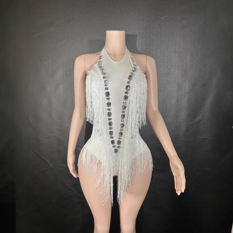 Salopetă de dans cu paiete și franjuri, elastică, Primăvara 2024, țesătură Spandex, conținut ≤30%