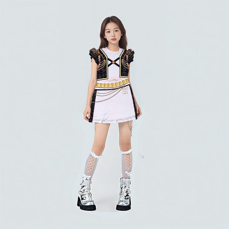 K-Pop Hunter cosplay kostiumas, trumpas sijonas, poliesteris, vasara 2025, žaidimų ir anime vaidmenų vaidinimui