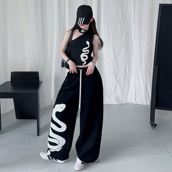 Детски двукомпонентен комплект за момичета: безръкав горнище и панталони, летен корейски стил, памук-смесена тъкан с мека обработка