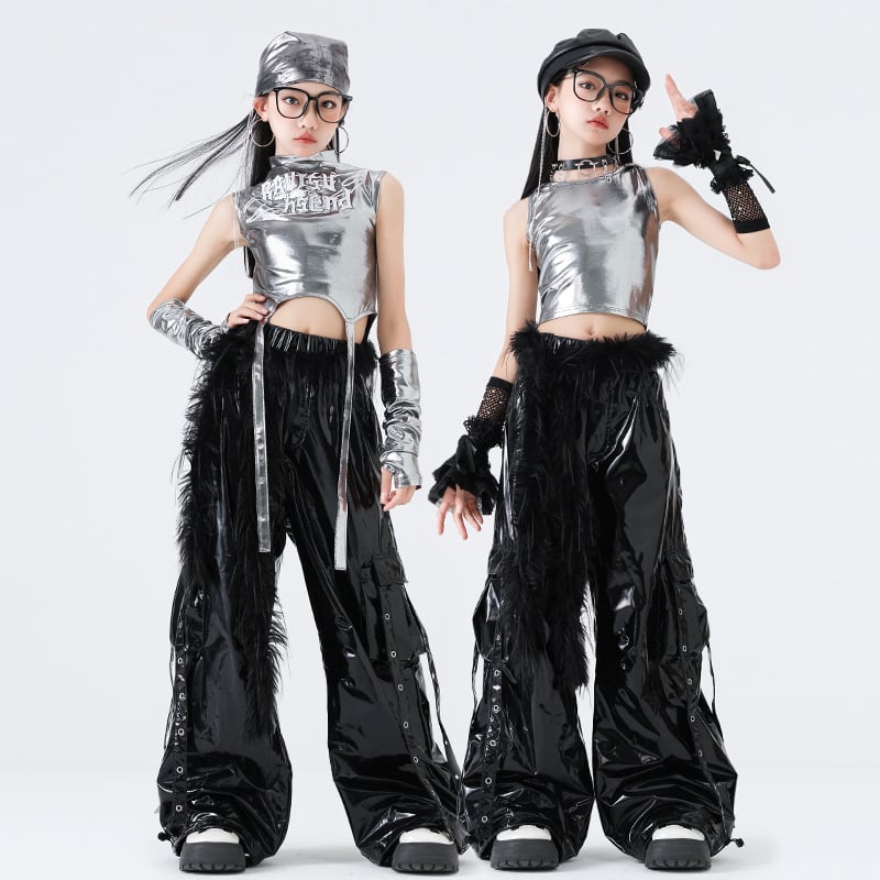 Set de costum hip-hop pentru dans pentru fete – stil Jazz Dance, 100% poliester, Primăvara 2025, vârsta 3–8 ani