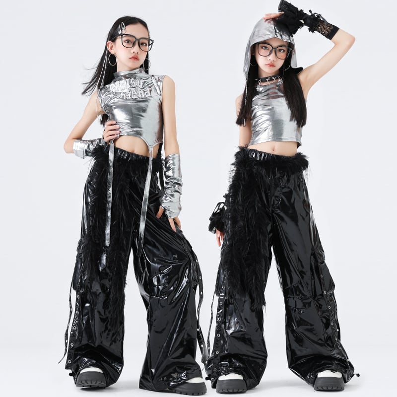 Set de costum hip-hop pentru dans pentru fete – stil Jazz Dance, 100% poliester, Primăvara 2025, vârsta 3–8 ani