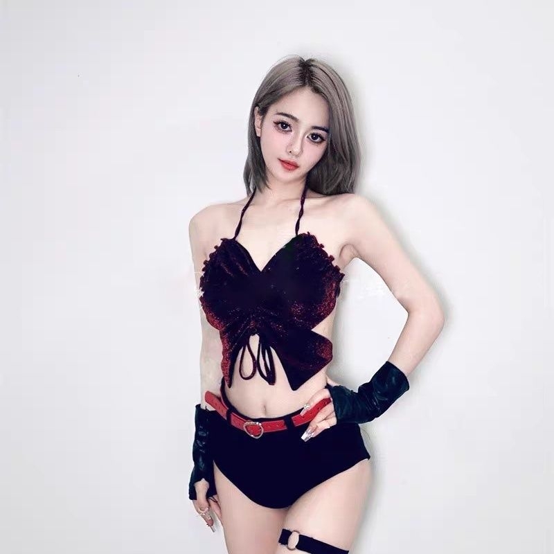 Bepečių moteriškas šokių topas, trumpas ilgis, poliesteris, mikroelastinis, gaivaus ir saldaus stiliaus