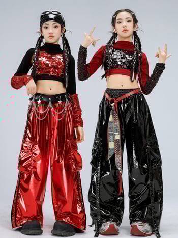 Dievčenský kostým na vystúpenie, dlhý rukáv crop top v štýle catwalk (polyesterová látka; obsah polyesteru 50%; vhodné pre vek 8+; zima 2025; etiketa na golieri)