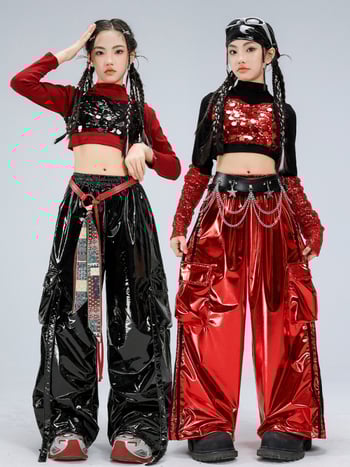 Dievčenský kostým na vystúpenie, dlhý rukáv crop top v štýle catwalk (polyesterová látka; obsah polyesteru 50%; vhodné pre vek 8+; zima 2025; etiketa na golieri)