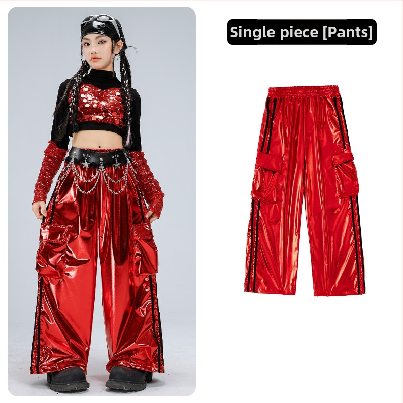 Dievčenský kostým na vystúpenie, dlhý rukáv crop top v štýle catwalk (polyesterová látka; obsah polyesteru 50%; vhodné pre vek 8+; zima 2025; etiketa na golieri)