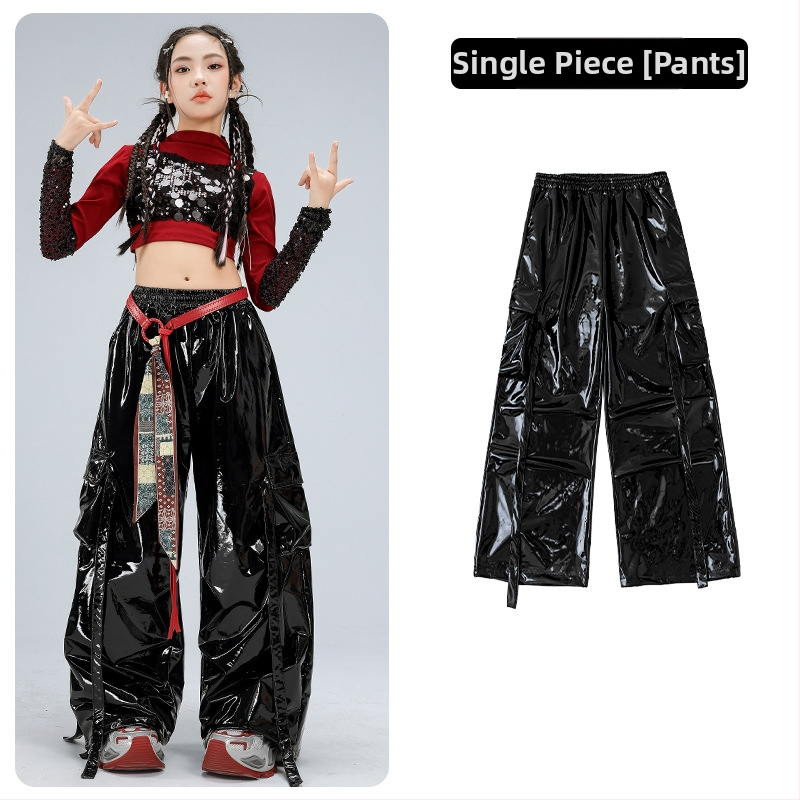 Dievčenský kostým na vystúpenie, dlhý rukáv crop top v štýle catwalk (polyesterová látka; obsah polyesteru 50%; vhodné pre vek 8+; zima 2025; etiketa na golieri)