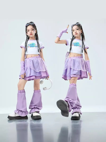 Detský kostým pre jazzový tanec s hip-hop štýlom na letné vystúpenie – polyestrový materiál, vhodný pre deti nad 8 rokov (výška nad 140 cm), hip-hop tanec