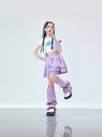 Detský kostým pre jazzový tanec s hip-hop štýlom na letné vystúpenie – polyestrový materiál, vhodný pre deti nad 8 rokov (výška nad 140 cm), hip-hop tanec