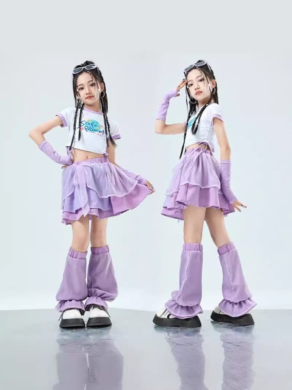 Detský kostým pre jazzový tanec s hip-hop štýlom na letné vystúpenie – polyestrový materiál, vhodný pre deti nad 8 rokov (výška nad 140 cm), hip-hop tanec