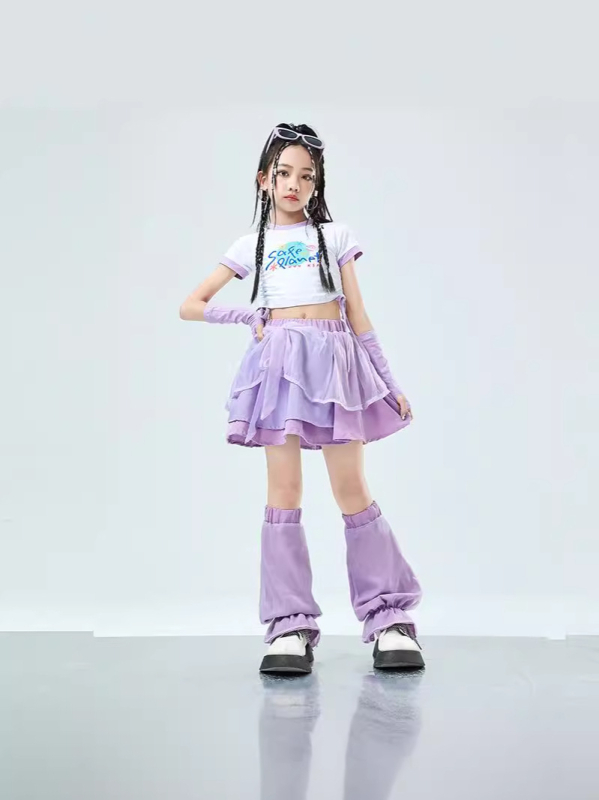 Detský kostým pre jazzový tanec s hip-hop štýlom na letné vystúpenie – polyestrový materiál, vhodný pre deti nad 8 rokov (výška nad 140 cm), hip-hop tanec