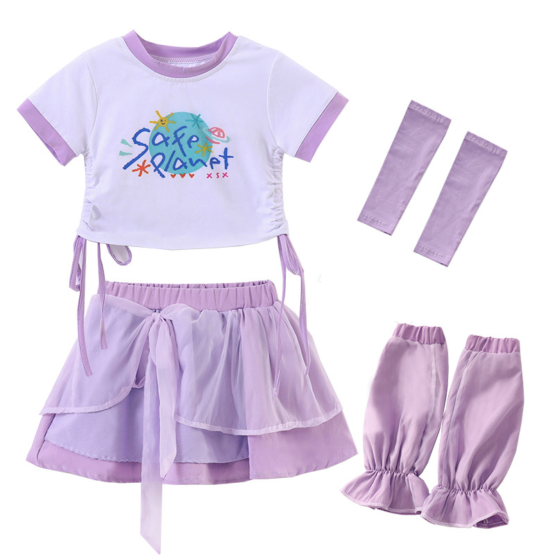 Detský kostým pre jazzový tanec s hip-hop štýlom na letné vystúpenie – polyestrový materiál, vhodný pre deti nad 8 rokov (výška nad 140 cm), hip-hop tanec