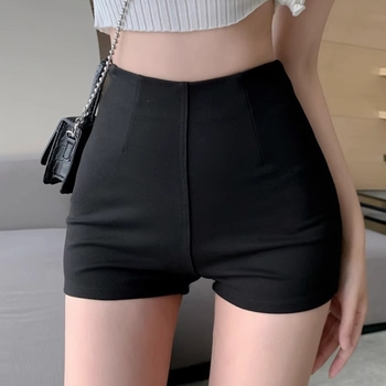 Šokių scenos šortai su aukštu juosmeniu, poliesterio 90–95%, mikroelastas, hot pants ilgis, vasara 2025