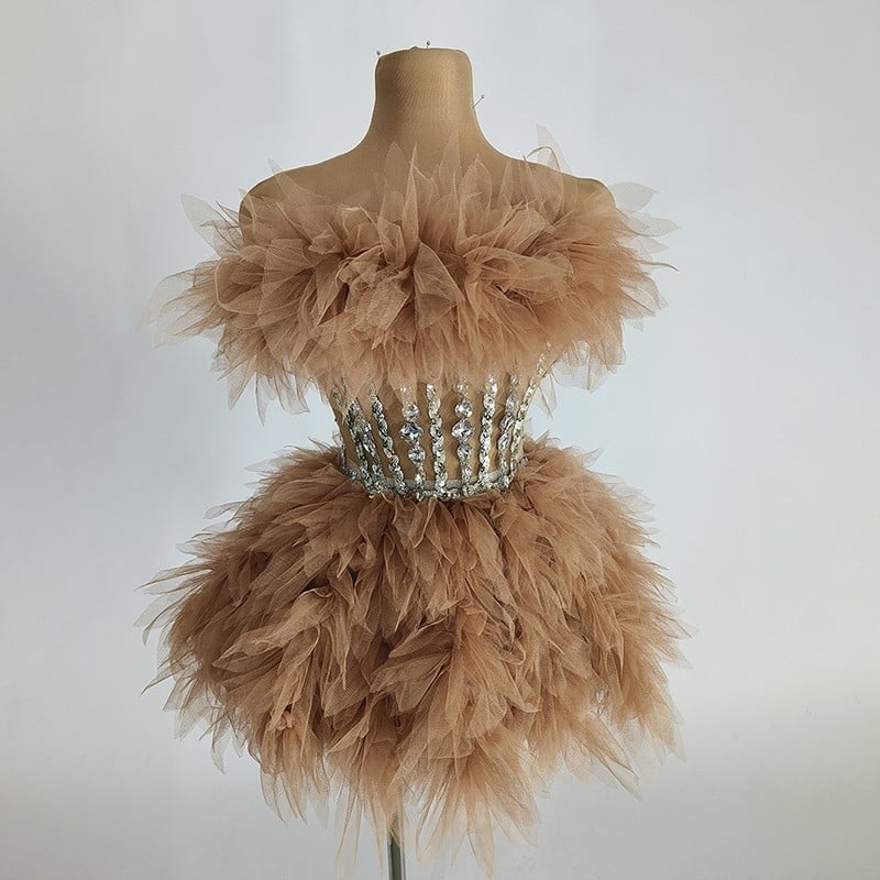 Φόρεμα πάρτι χωρίς μανίκια με φούστα τούτου, ψηλή μέση, λαιμόκοψη τύπου σωλήνα, από σπαντέξ, άνοιξη 2024