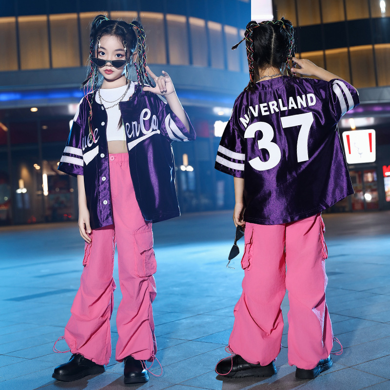 Set de haine pentru dansuri de jazz și hip-hop pentru copii, inspirat de Gidle, stil coreean de scenă, Primăvara 2024, material modal 50%