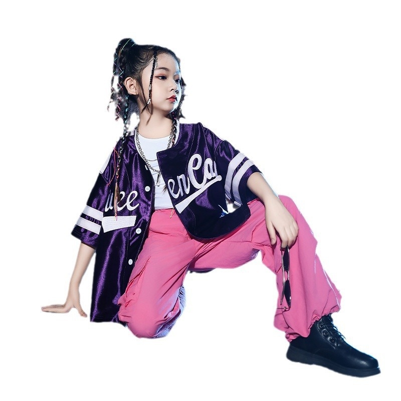 Set de haine pentru dansuri de jazz și hip-hop pentru copii, inspirat de Gidle, stil coreean de scenă, Primăvara 2024, material modal 50%