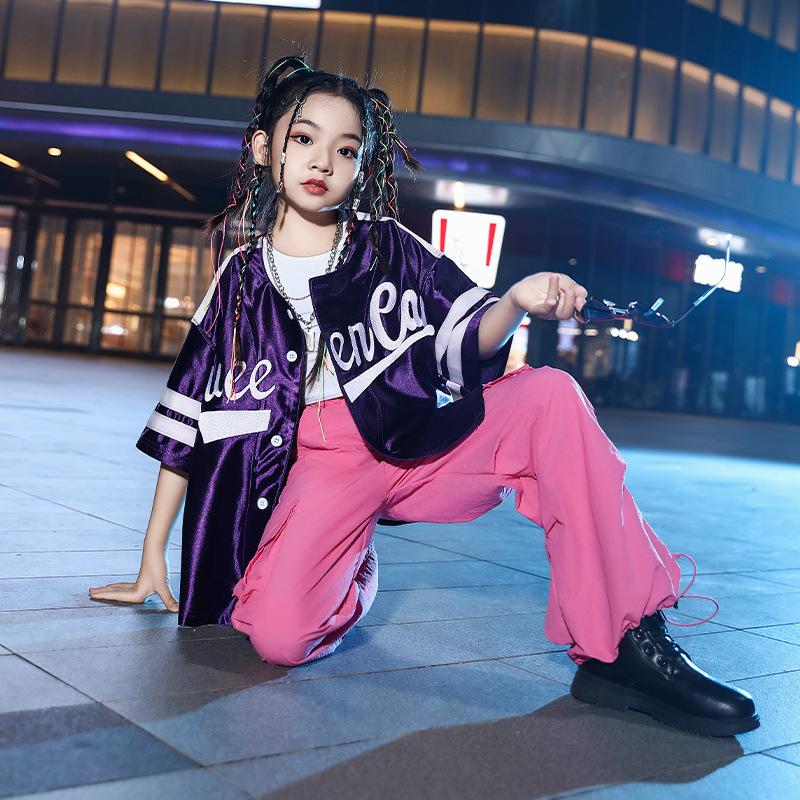 Set de haine pentru dansuri de jazz și hip-hop pentru copii, inspirat de Gidle, stil coreean de scenă, Primăvara 2024, material modal 50%