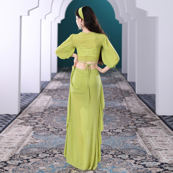 Set de dans oriental belly dance în stil curte franceză, culoare solidă, 100% poliester, îmbrăcăminte de scenă pentru femei.