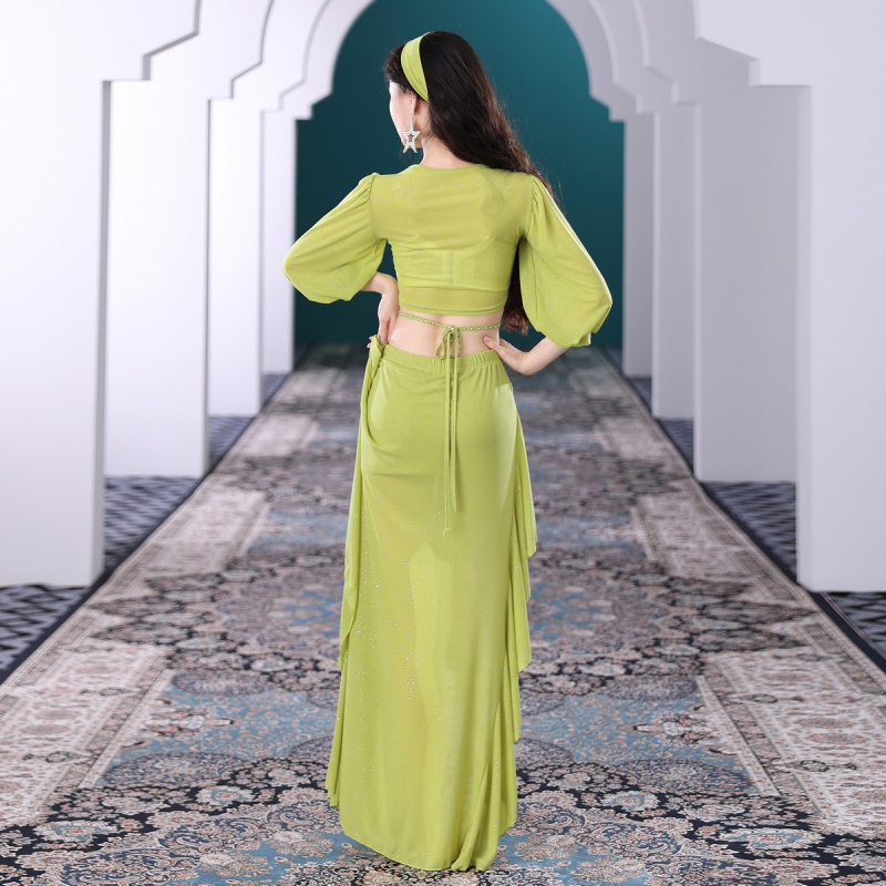 Set de dans oriental belly dance în stil curte franceză, culoare solidă, 100% poliester, îmbrăcăminte de scenă pentru femei.