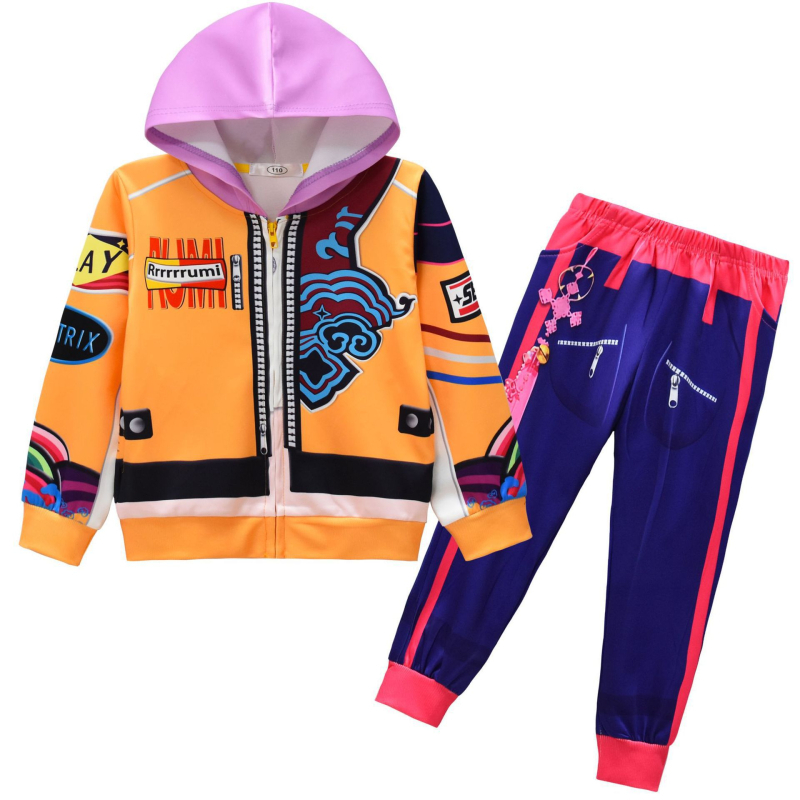 Dječji cosplay set od dva komada: unisex hoodie i hlače, poliester 90%, mekan materijal, za sve sezone, uzorci: crtani, kamuflažni, apstraktni