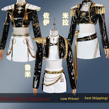 Cosplay kostīms – démonu mednieku raganu grupa, iedvesmojusies no K-Pop meiteņu grupas; poliesters, 95%+ galvenā auduma saturs; pavasaris 2025; produkta kods 123669; piemērots animācijas lellēm un anime lomu spēlēm