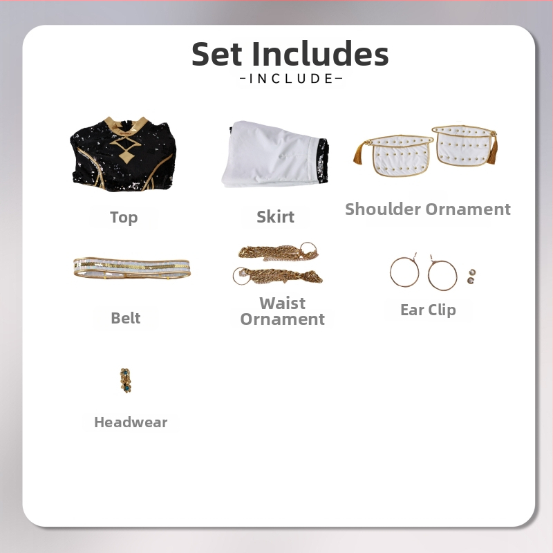 Cosplay kostīms – démonu mednieku raganu grupa, iedvesmojusies no K-Pop meiteņu grupas; poliesters, 95%+ galvenā auduma saturs; pavasaris 2025; produkta kods 123669; piemērots animācijas lellēm un anime lomu spēlēm