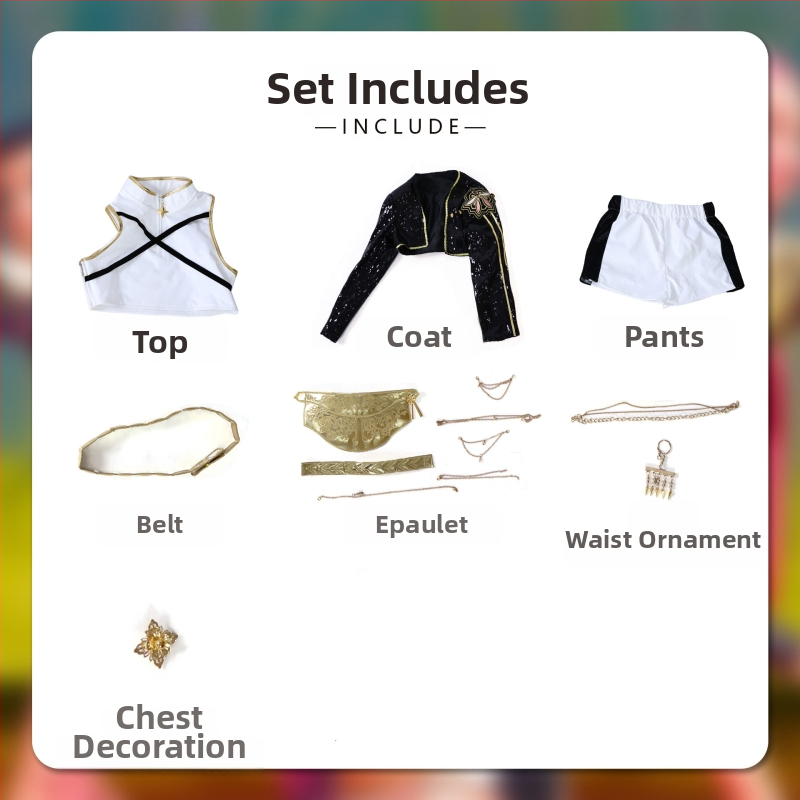 Cosplay kostīms – démonu mednieku raganu grupa, iedvesmojusies no K-Pop meiteņu grupas; poliesters, 95%+ galvenā auduma saturs; pavasaris 2025; produkta kods 123669; piemērots animācijas lellēm un anime lomu spēlēm