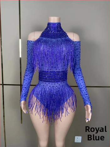 Salopetă de reprezentație cu cristale și ciucuri pentru cântărețe și echipe de dans — lansare vară 2023; țesătură Spandex 50–70%, Poliester 30–50%; imprimeu; stil: neutră; proaspăt și dulce