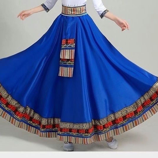 Тибетски етнически танцов комплект със пола – Chenille-Spandex плат, унисекс, фолк танц, пролет 2025