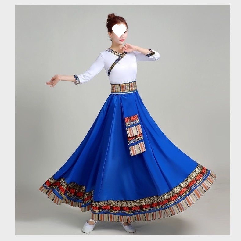 Тибетски етнически танцов комплект със пола – Chenille-Spandex плат, унисекс, фолк танц, пролет 2025