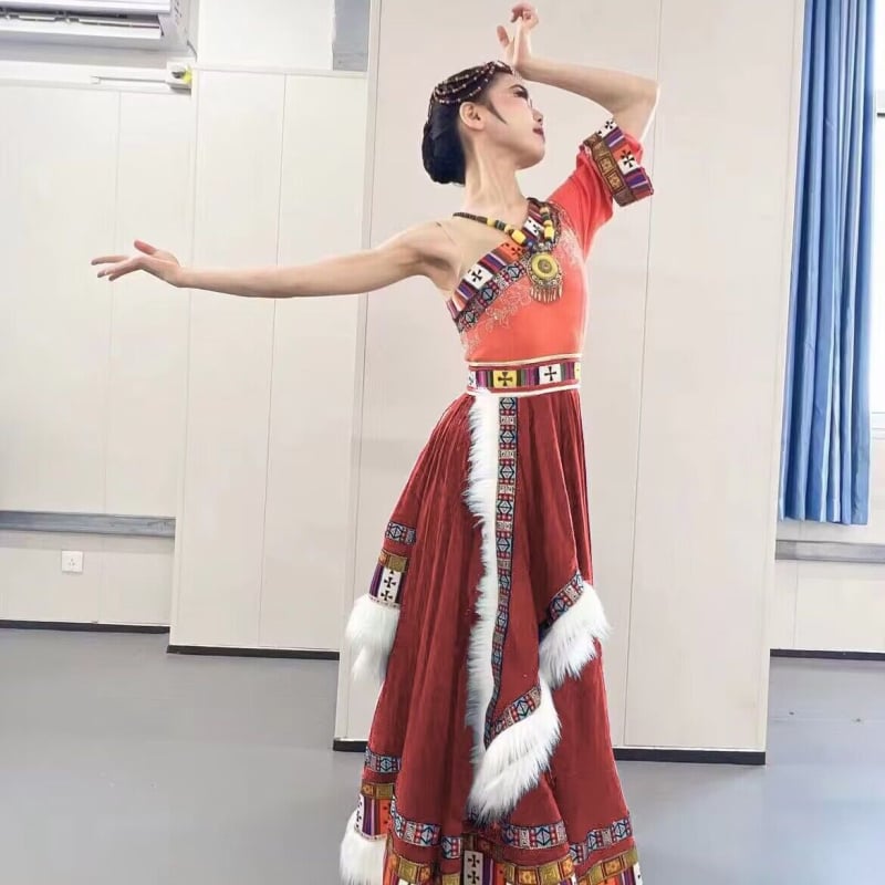 Kostim tibetskog stila za scenski ples – široka, njišuća se suknja, etnička praksa za gradske umjetničke ispite
