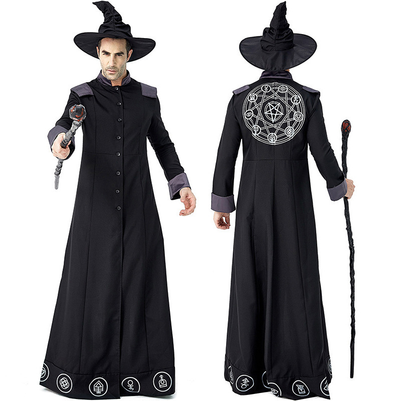 Halloween kostým – dlhý plášť pre mága/čarodejnicu, unisex, látka: polyester s elastanom (<30%), Uvedenie: zima 2022, vhodné pre vek 18–24 rokov.
