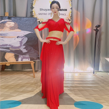Комплект за Belly Dance за репетиции със кристални камъни, материя: смес от синтетични влакна, 80% спандекс, за възрастни жени, есен 2022