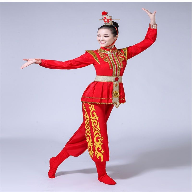 Costume de spectacol pentru copii – echipa Mulan Gong și Drum, stil Mu Guiying, unisex, costum de dans popular, țesătură chenille cu Spandex sub 30%