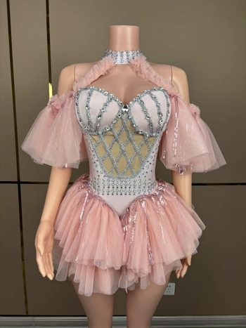 Costum de scenă în stil mecanic, cu paiete și broderie, țesătură Spandex (50–70%), primăvara 2025