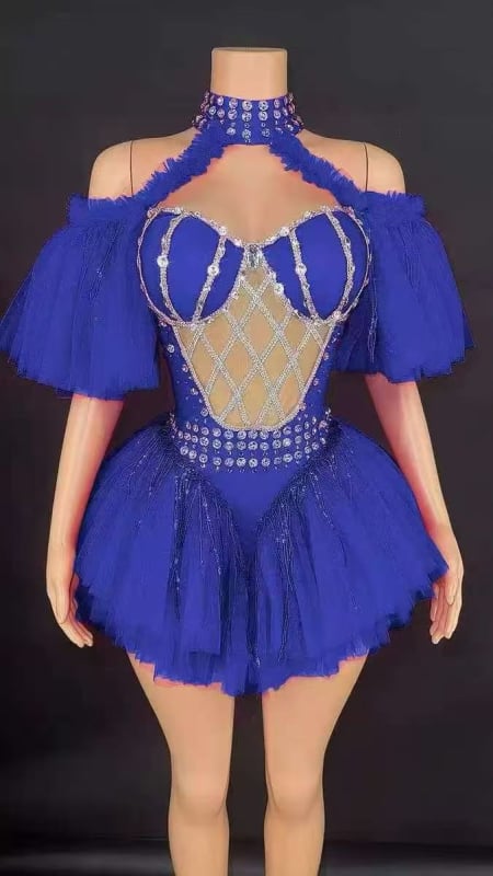 Costum de scenă în stil mecanic, cu paiete și broderie, țesătură Spandex (50–70%), primăvara 2025