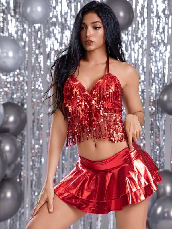 Set DJ pentru scenă femei – top din dantelă, stil sexy street, vara 2025, poliester (conținut 70–80%)