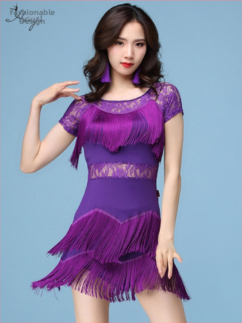 Dámske šaty na latinské tance s krajkou a strapcami na pódiové vystúpenia a súťaže, materiál: elastan 50–70%, leto 2025