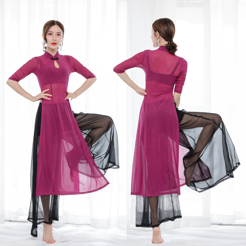 Set kostima istočnjačkog plesa: haljina u stilu Cheongsam i hlače za ples trbuha, mrežasti materijal i spandex 90%, ljeto 2025