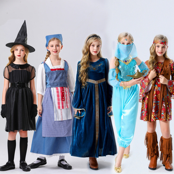 Dječji scenski kostim za Halloween: vještica, elf, hipi, vampir, Crvenkapica i Snjeguljica; tkanina: spandex s poliesterskom smjesom