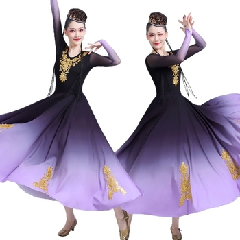 Uyghur etnički plesni kostim za scenske nastupe, unisex, poliester, velika swing suknja, proljeće 2025 izlazak