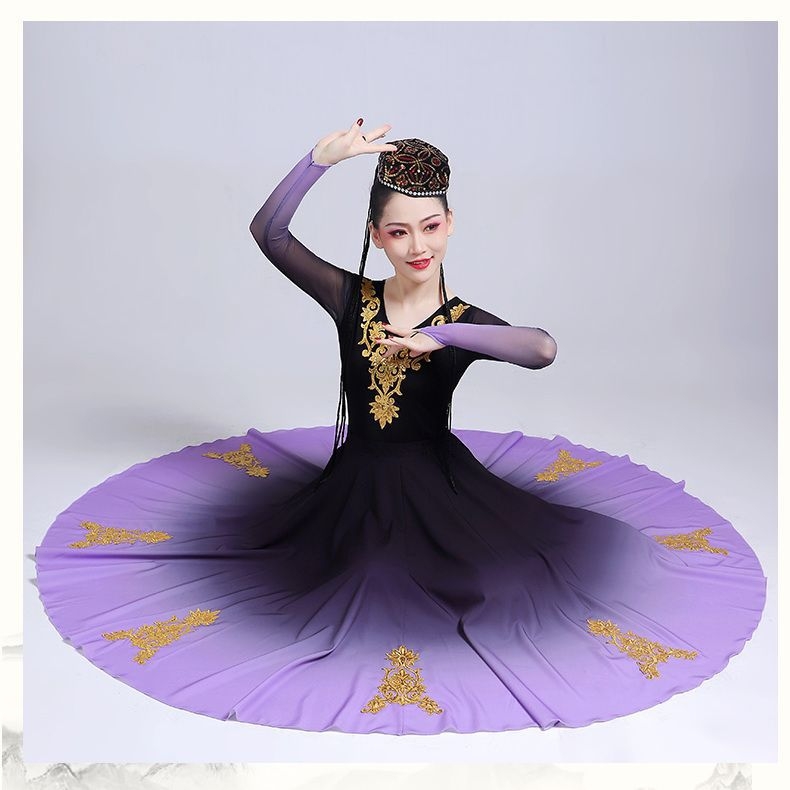 Uyghur etnički plesni kostim za scenske nastupe, unisex, poliester, velika swing suknja, proljeće 2025 izlazak