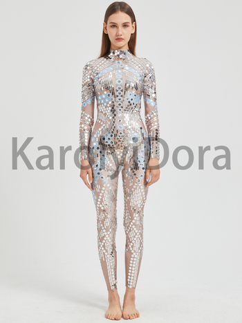 Salopetă cu paiete pentru reprezentații pe scenă — stil sexy, material poliester-spandex (50–70% poliester, până la 30% spandex), Iarnă 2025