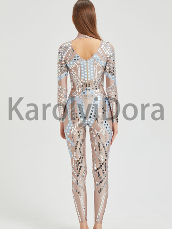 Salopetă cu paiete pentru reprezentații pe scenă — stil sexy, material poliester-spandex (50–70% poliester, până la 30% spandex), Iarnă 2025
