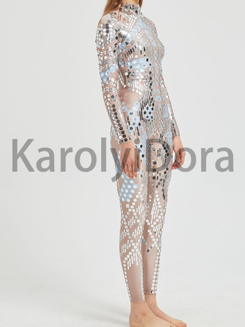Salopetă cu paiete pentru reprezentații pe scenă — stil sexy, material poliester-spandex (50–70% poliester, până la 30% spandex), Iarnă 2025